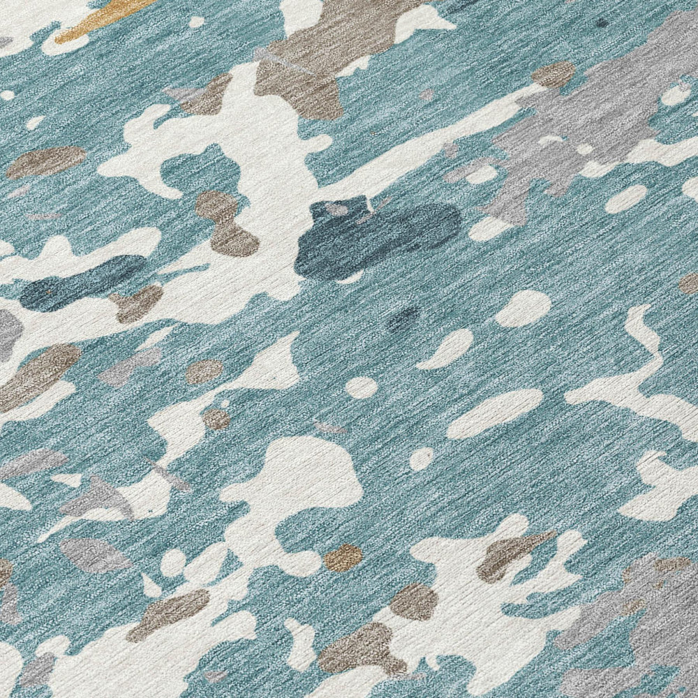 5x8 Abstract Polyester Area Rug Machine Washable Teal Ivory Indoor Outdoor Use