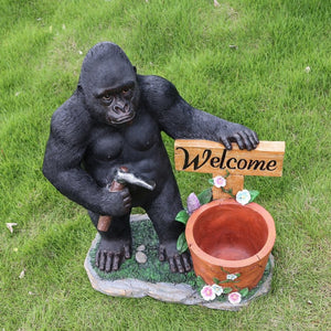English Elm Outdoor Bear Planter Sculpture Hand Painted Resin Yard Statue for Garden Pathways W5398P455474