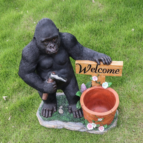 English Elm Outdoor Bear Planter Sculpture Hand Painted Resin Yard Statue for Garden Pathways W5398P455474