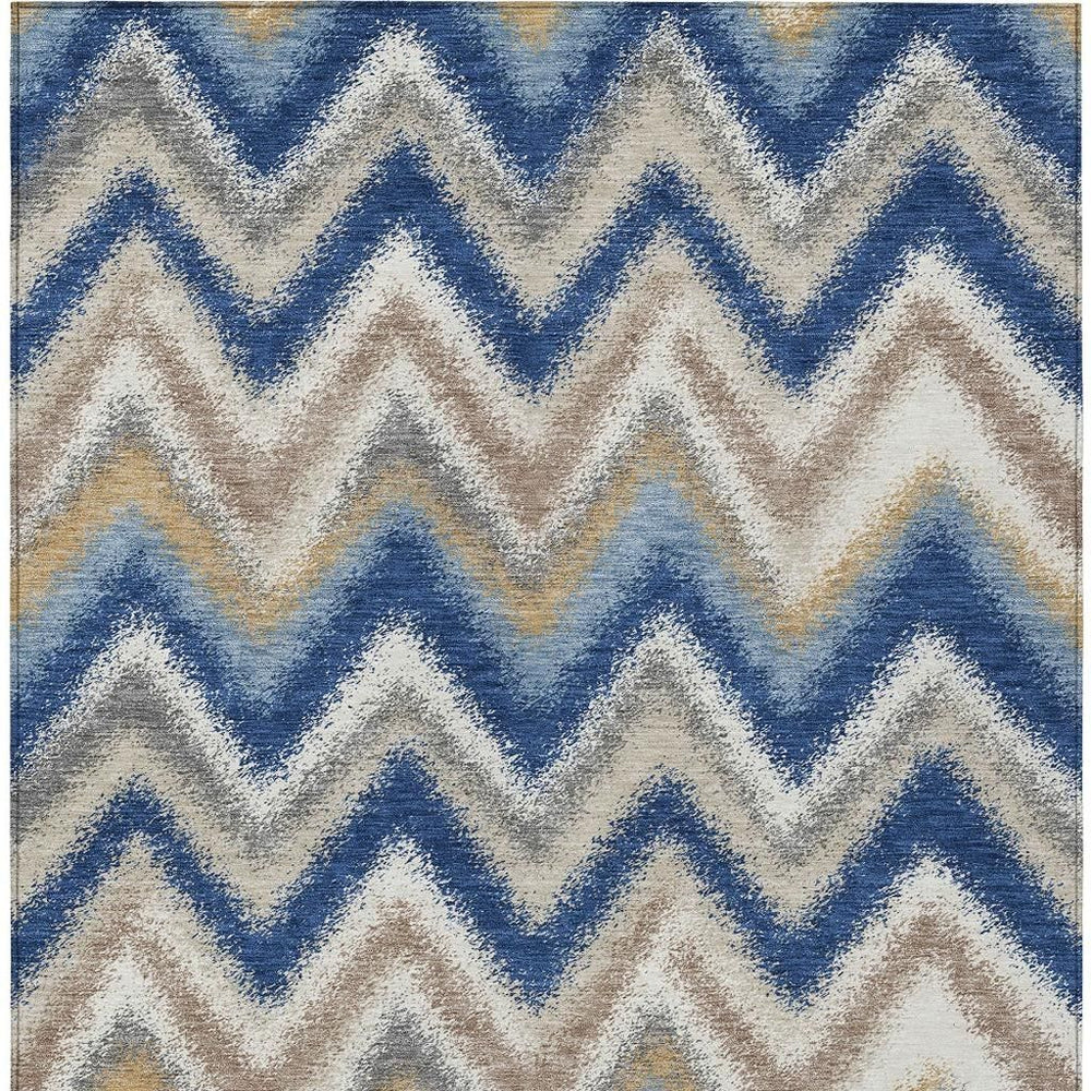 10 X 14 Geometric Polyester Area Rug Washable Navy Ivory Indoor Outdoor Use