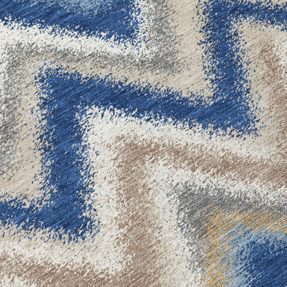 10 X 14 Geometric Polyester Area Rug Washable Navy Ivory Indoor Outdoor Use