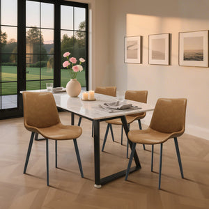 English Elm Brown Pu Leather Dining Chair Set Of 2 With Metal Legs - Modern, Comfortable, And Versatile Seating T3967P389593