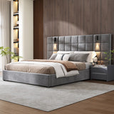 Christopher Knight Home® - Noble House - - Upholstered Queen Bed,With Reading Lamp And Usb Port, Wide Headboard,Without Bedside Tables And Mattress, Velvet, Grey