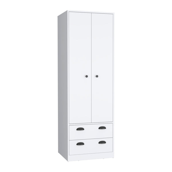 English Elm St Monans Armoire White with Double Door, Hanging Rod & Two Spacious Drawers for Bedrooms B200S00372