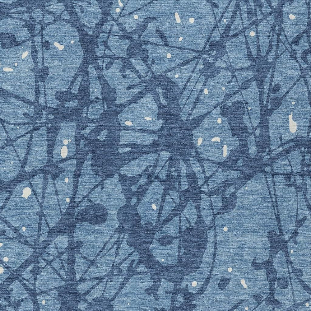 HomeRoots 10x14 Abstract Washable Polyester Area Rug in Navy Blue for Patio or Living Room 732602