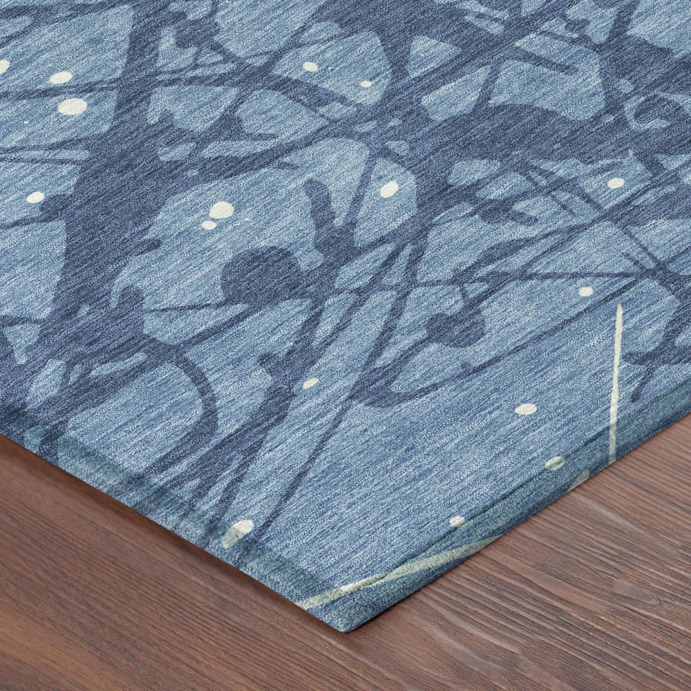 HomeRoots 10x14 Abstract Washable Polyester Area Rug in Navy Blue for Patio or Living Room 732602