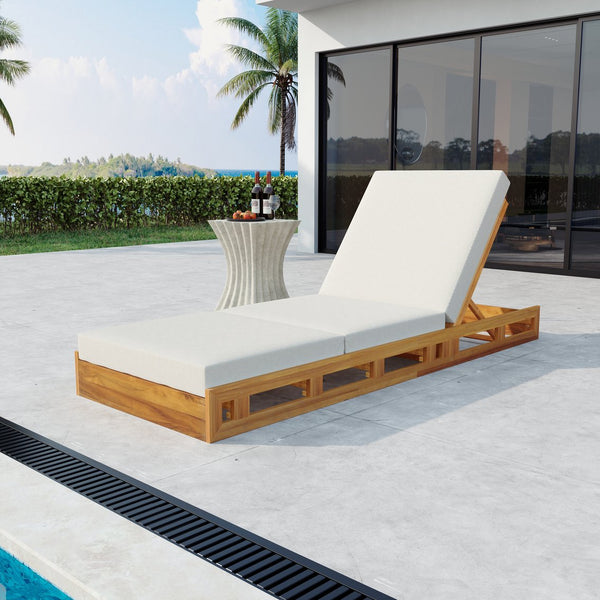 English Elm Christopher Knight Home® - Lounge Chaise Set - Solid Acacia Wood With Water-Resistant Cream Cushion For Ultimate Comfort & Style N770P272405T_N770P208317C