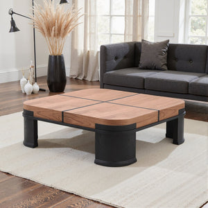English Elm French Classic Square Coffee Table with Walnut Elm Veneer Top for Living Room T5686P508399