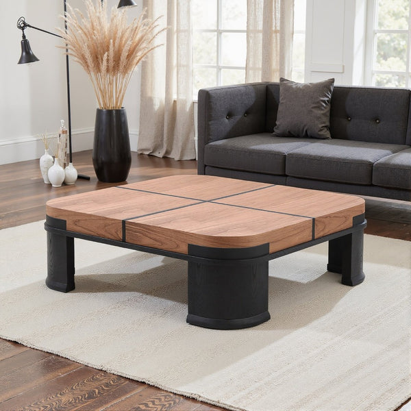 English Elm French Classic Square Coffee Table with Walnut Elm Veneer Top for Living Room T5686P508399