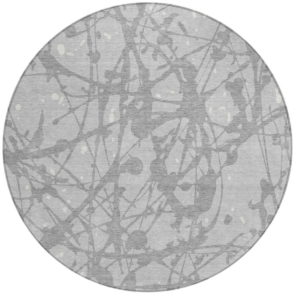 8 Ft Round Abstract Geometric Polyester Area Rug for Indoor Outdoor Spaces