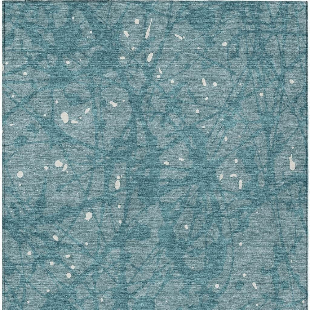 5x8 Abstract Coastal Teal Aqua Polyester Indoor Outdoor Rug Machine Washable
