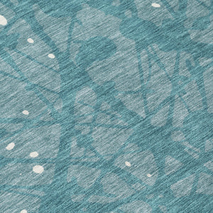 8 Ft Round Teal Aqua Abstract Washable Polyester Rug for Indoor Outdoor Spaces