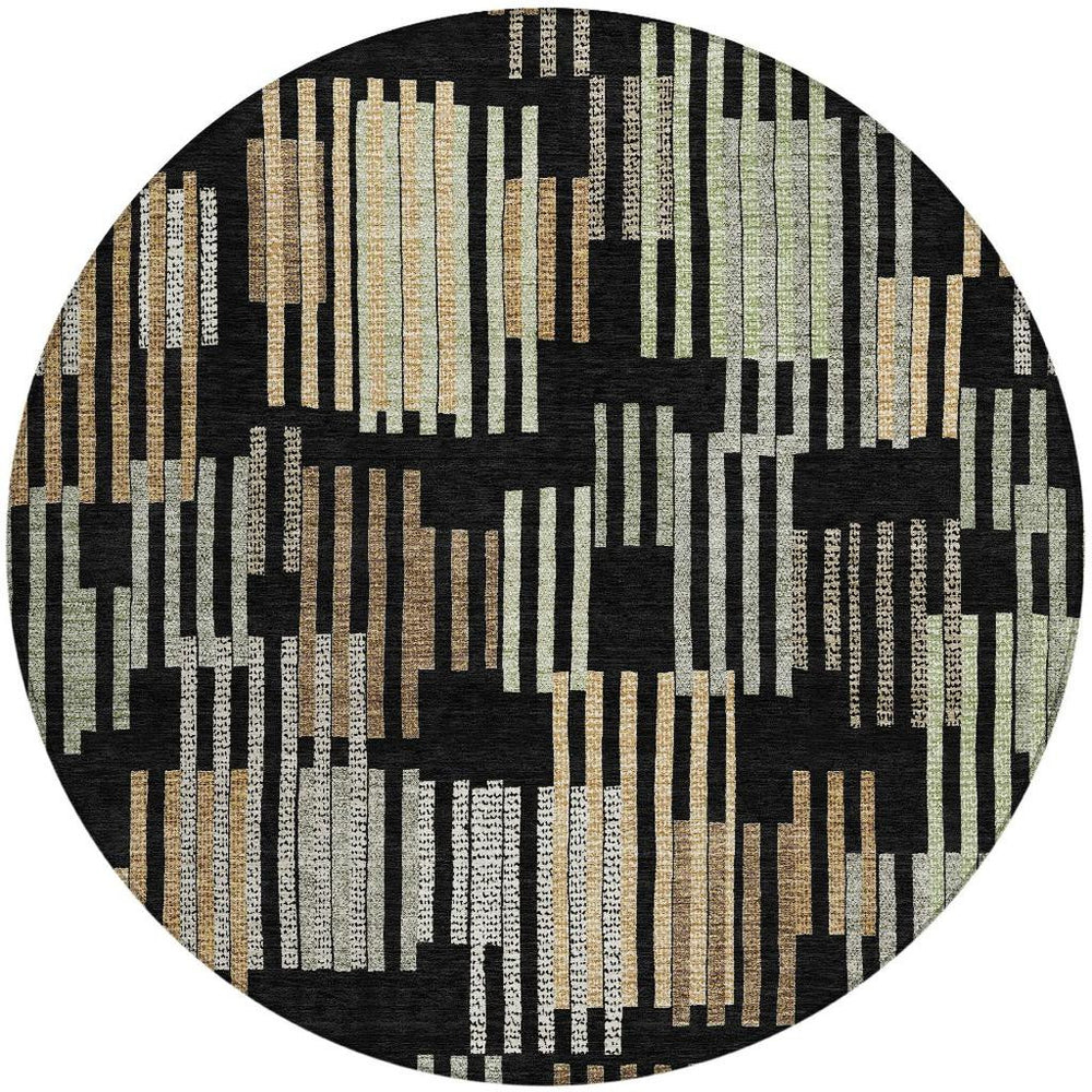 HomeRoots 8 Ft Round Striped Washable Polyester Rug for Patios Porches and High Traffic Rooms 732647
