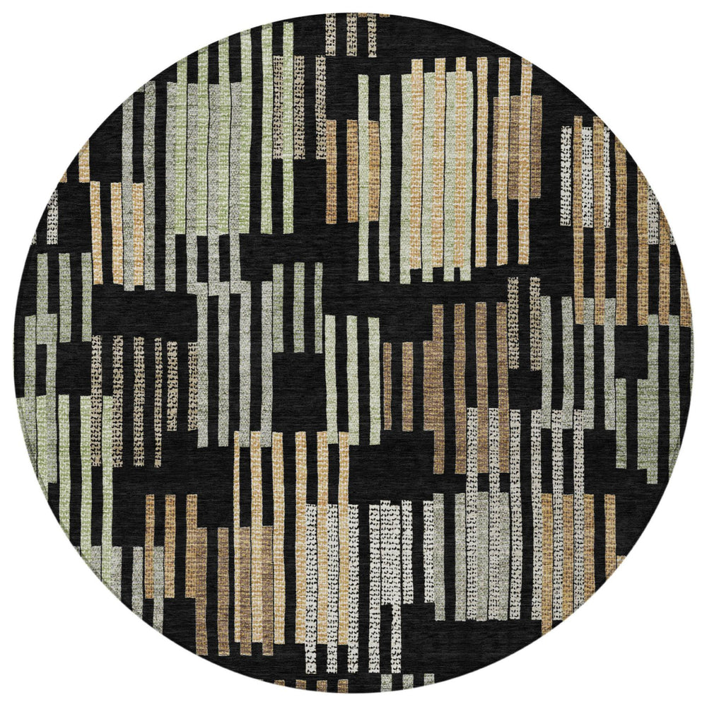 HomeRoots 8 Ft Round Striped Washable Polyester Rug for Patios Porches and High Traffic Rooms 732647