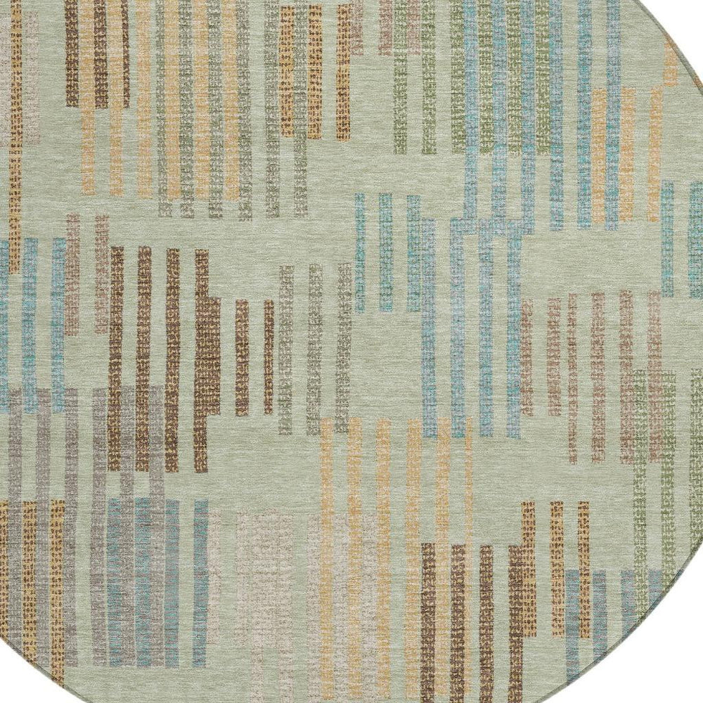 HomeRoots 8 Ft Round Striped Washable Polyester Area Rug for Indoor Outdoor Patios 732653