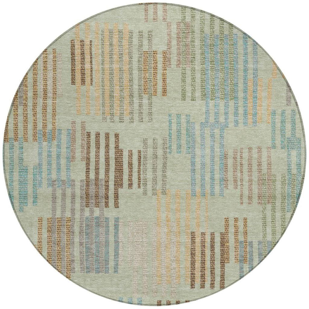 HomeRoots 8 Ft Round Striped Washable Polyester Area Rug for Indoor Outdoor Patios 732653
