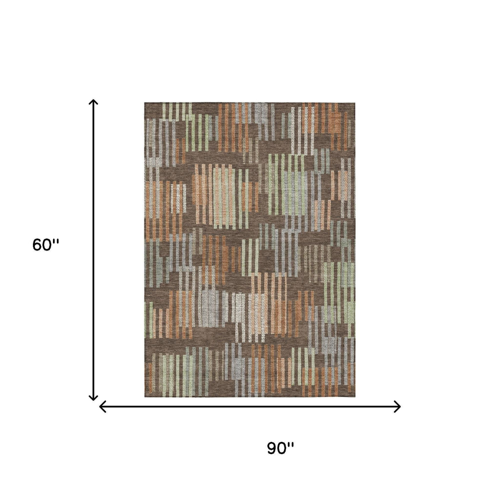 Striped Washable Polyester Area Rug for Indoor Outdoor Patios Entryways and High Traffic Spaces