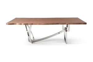 VIG Furniture Addy Live-Edge Walnut Veneer Dining Table With Sculptural Stainless Steel Base, Seats 8, Durable Finish VGVCT1301S-24