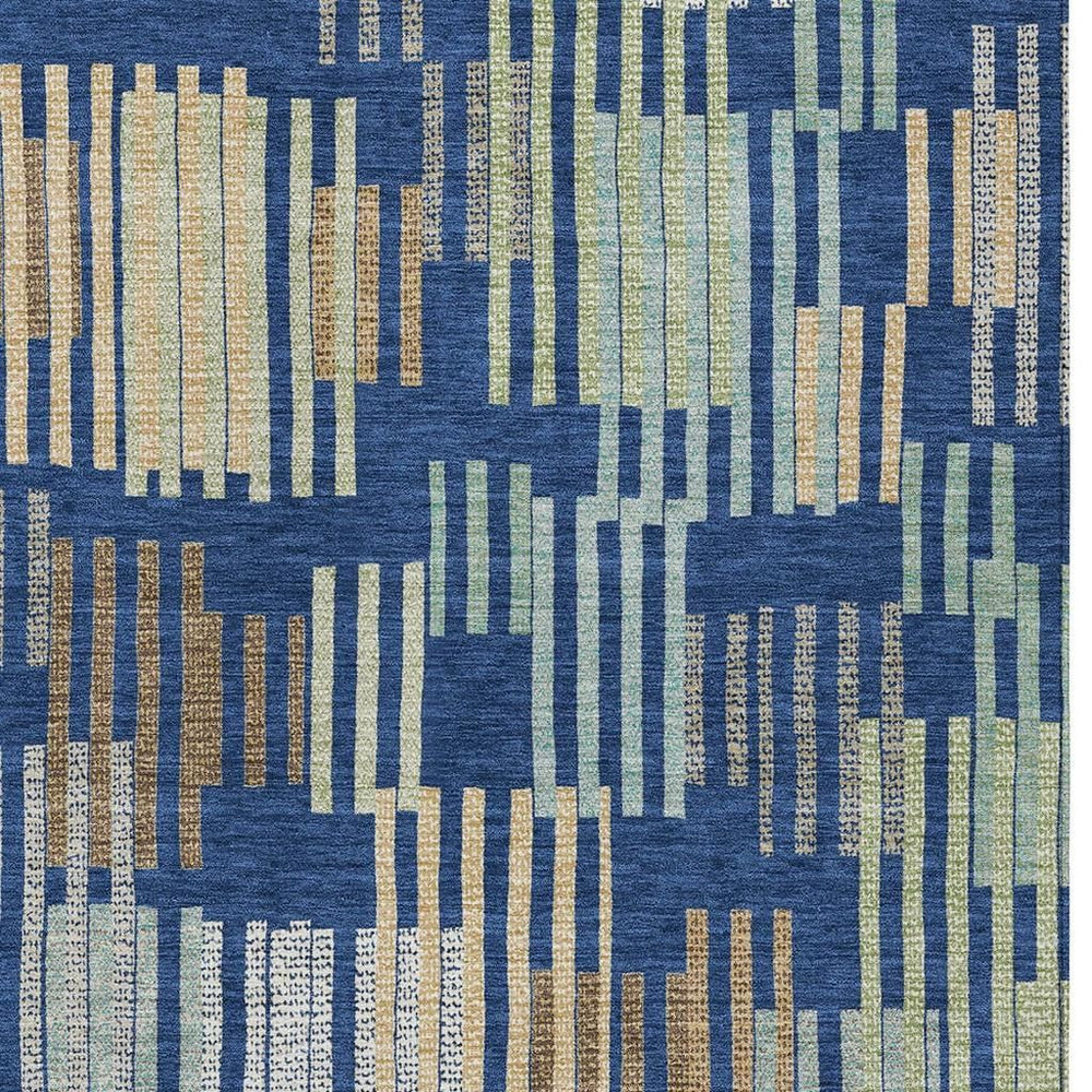 HomeRoots Striped Navy Gold Washable Polyester Indoor Outdoor Area Rug for Patio or Living Room 10' x 14' 732680