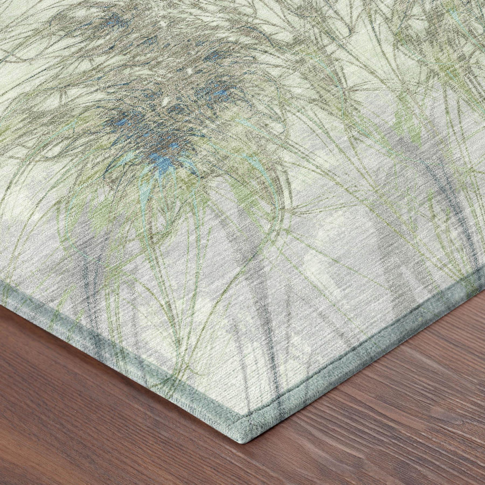 Oriental Washable Polyester Area Rug Indoor Outdoor Green Tones for Patio and Living Room