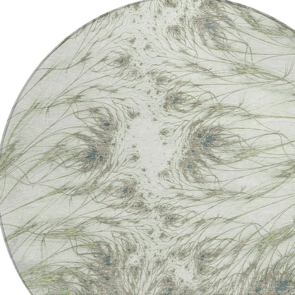 HomeRoots 8 Ft Round Oriental Polyester Area Rug Machine Washable Indoor Outdoor Green 732689
