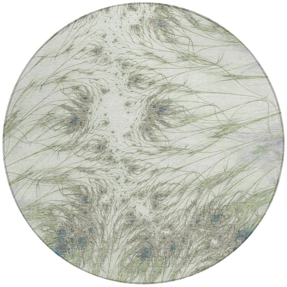 HomeRoots 8 Ft Round Oriental Polyester Area Rug Machine Washable Indoor Outdoor Green 732689