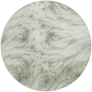 8 Ft Round Oriental Polyester Area Rug Machine Washable Indoor Outdoor Green