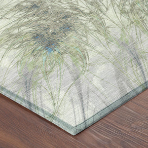 8 Ft Round Oriental Polyester Area Rug Machine Washable Indoor Outdoor Green