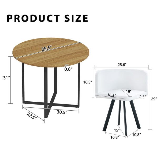English Elm 5 Piece Round Faux Marble Dining Set with Pu Leather Chairs for Small Apartments White,Wood W3875S00085