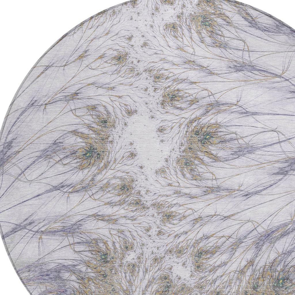 HomeRoots 8 Ft Round Oriental Polyester Area Rug Washable Indoor Outdoor Lavender Pattern 732701