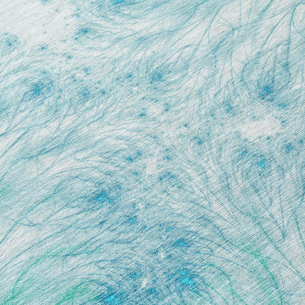 Oriental Washable Polyester Area Rug in Sky Teal for Stylish Indoor Outdoor Spaces
