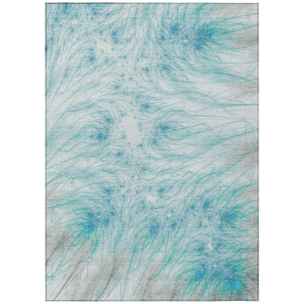 Oriental Washable Polyester Area Rug in Sky Teal for Stylish Indoor Outdoor Spaces