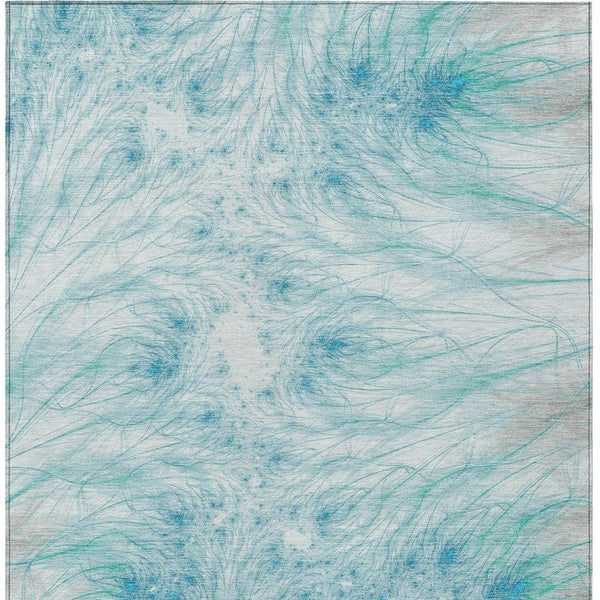 Oriental Washable Polyester Area Rug in Sky Teal for Stylish Indoor Outdoor Spaces