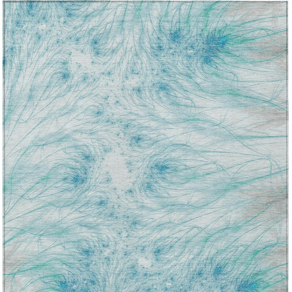 HomeRoots Oriental Washable Polyester Area Rug in Sky Teal for Stylish Indoor Outdoor Spaces 10' x 14' 732710
