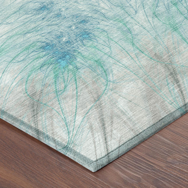 Oriental Washable Polyester Area Rug in Sky Teal for Stylish Indoor Outdoor Spaces