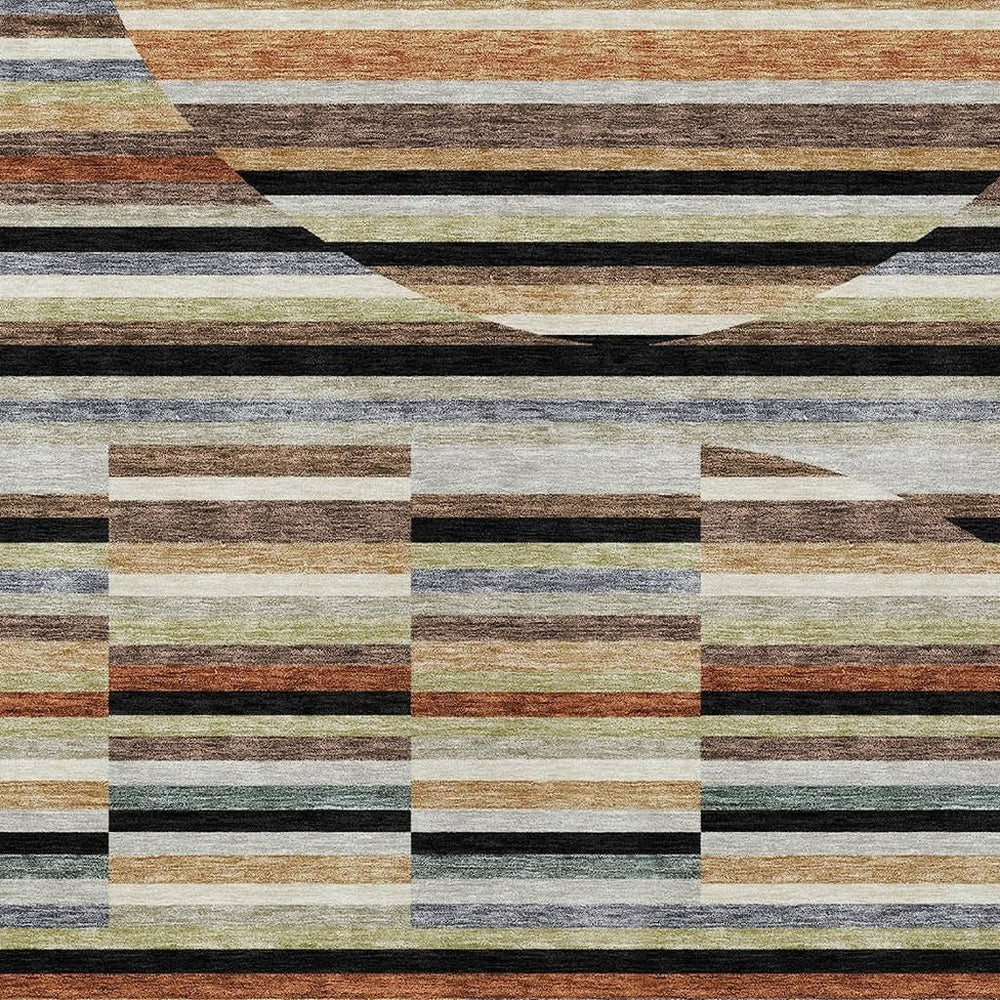 HomeRoots 5 X 8 Black Gold Stripe Washable Polyester Area Rug for Indoor Outdoor Living 732712