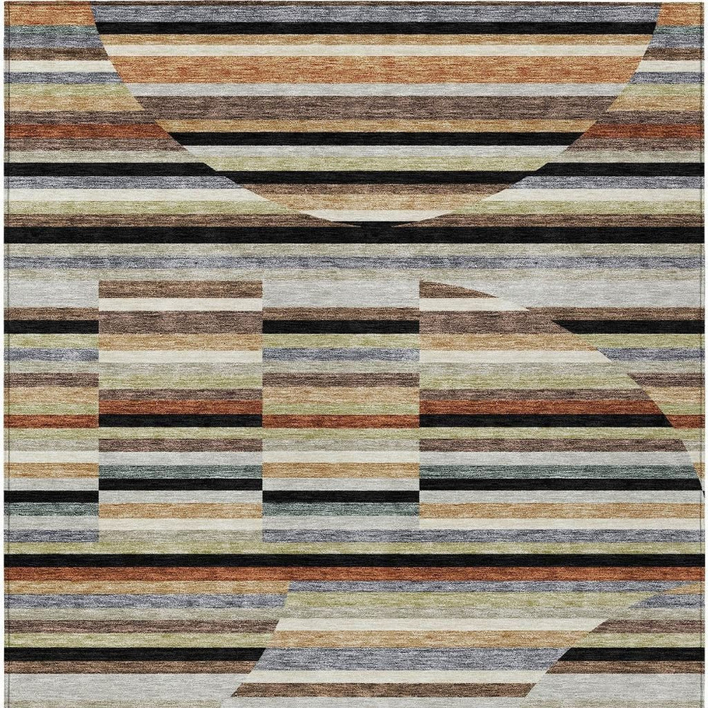 HomeRoots 5 X 8 Black Gold Stripe Washable Polyester Area Rug for Indoor Outdoor Living 732712