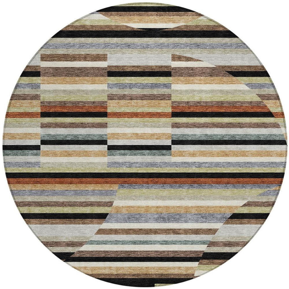 8 Ft Round Striped Polyester Area Rug Washable Indoor Outdoor Patio Geometric