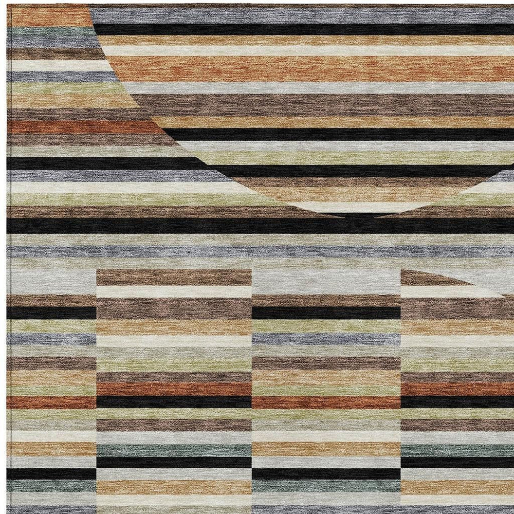 HomeRoots 8 X 10 Washable Polyester Striped Area Rug for Indoor Outdoor Patio Entryway 732714
