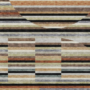 HomeRoots 9x12 Black Gold Stripe Washable Polyester Indoor Outdoor Rug for Patio Living Room 732715
