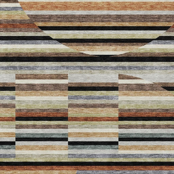 HomeRoots 9x12 Black Gold Stripe Washable Polyester Indoor Outdoor Rug for Patio Living Room 732715