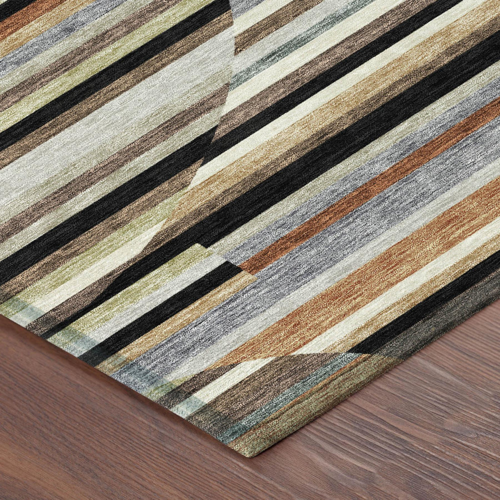 HomeRoots 9x12 Black Gold Stripe Washable Polyester Indoor Outdoor Rug for Patio Living Room 732715