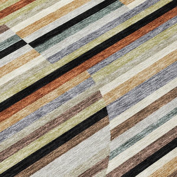 9x12 Black Gold Stripe Washable Polyester Indoor Outdoor Rug for Patio Living Room