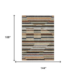 9x12 Black Gold Stripe Washable Polyester Indoor Outdoor Rug for Patio Living Room