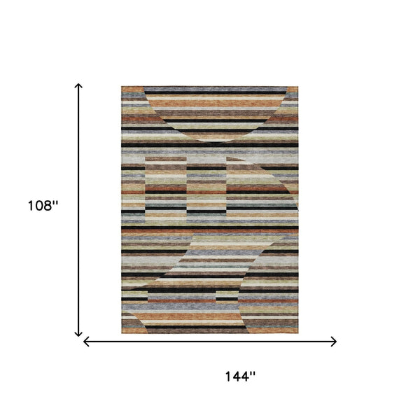 9x12 Black Gold Stripe Washable Polyester Indoor Outdoor Rug for Patio Living Room