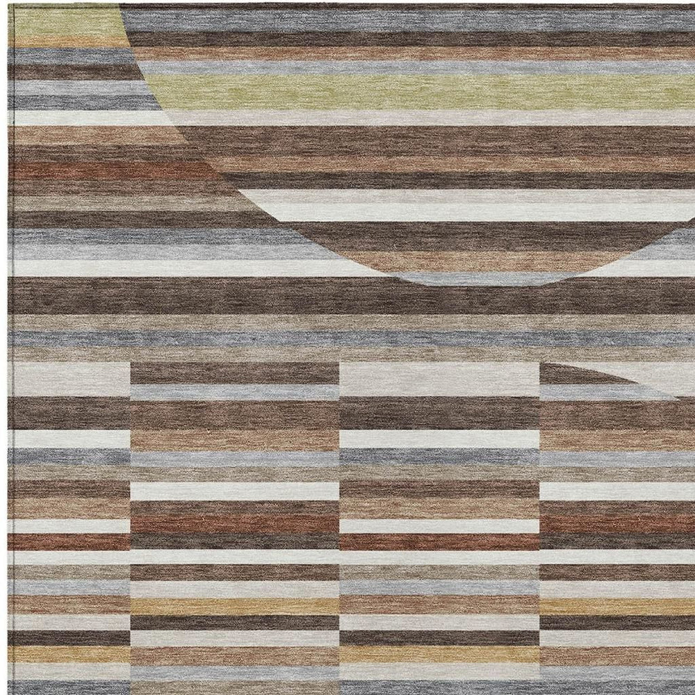 HomeRoots Striped Washable Polyester Area Rug for Indoor Outdoor Patios Living Rooms Stain Resistant 8' x 10' 732720