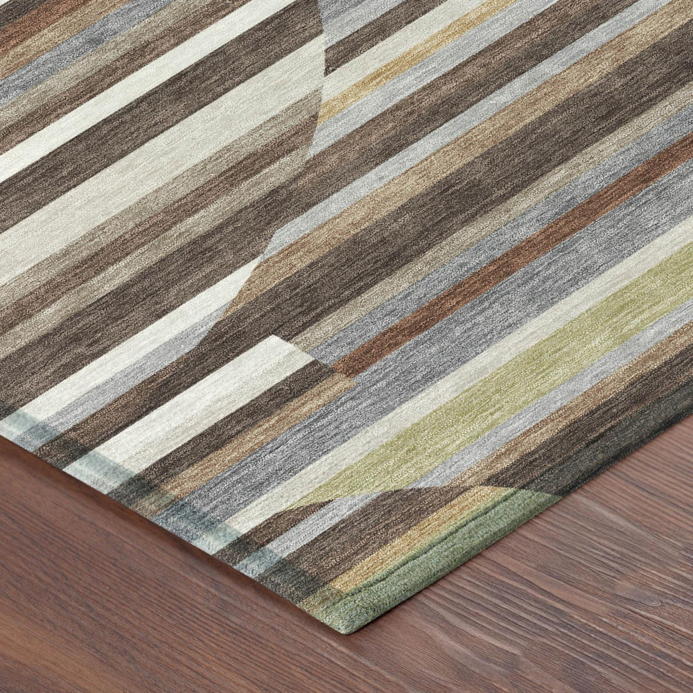 HomeRoots Striped Washable Polyester Area Rug for Indoor Outdoor Patios Living Rooms Stain Resistant 8' x 10' 732720