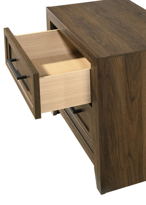 English Elm 1pc Contemporary Wooden Four Drawer Chest with Geometric Relief and Warm Brown Finish B2741P498437