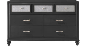 English Elm 1pc Glam Five Drawer Tall Bedroom Chest with Shimmer Accent Top Drawer, Bar Handles, Solid Wood Appeal Black 66.57 L x 19.33 W x 36.54 H B011P234294