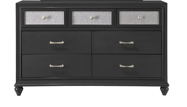 English Elm 1pc Glam Five Drawer Tall Bedroom Chest with Shimmer Accent Top Drawer, Bar Handles, Solid Wood Appeal Black 66.57 L x 19.33 W x 36.54 H B011P234294